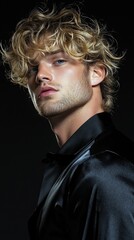 Poster - A man with blonde hair and a beard is standing in front of a black background