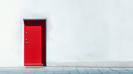 Poster - A single red door on a smooth white wall