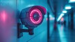 © Biancaart - Security Camera with Pink Light Monitoring in Modern Blue Interior