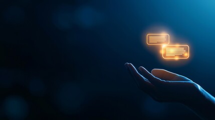 Poster - A glowing hand offers digital chat bubbles, symbolizing communication and technology in a modern world.