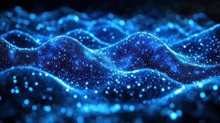 Poster - Captivating blue wave motion with a dramatic black background creating a striking visual contrast