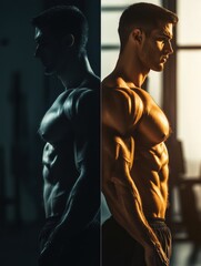 Aufkleber - Muscular man performing strength training in a well lit gym during early morning hours. Generative AI