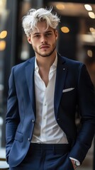 Aufkleber - A man in a blue suit and white shirt stands in front of a window