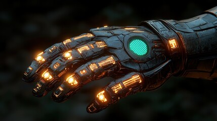 Poster - Close-up of a hand with glowing fingers emitting light creating a fascinating visual effect