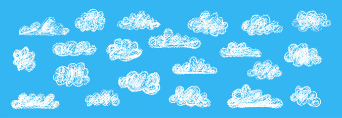 Wall Mural - set of abstract pencil clouds. hand drawn cartoon cloudy sky. vector illustration of collection of w
