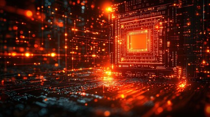 Poster - Close-up image of a circuit board featuring a bright red light indicating power and connectivity