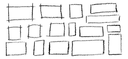 Poster - set of black chalk hand drawn frames. collection of writing on blackboard by children rectangular an
