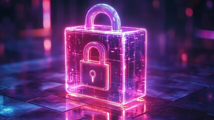 Poster - Cybersecurity padlock hologram floating on laptop screen, glowing with digital security symbols, data encryption, futuristic design