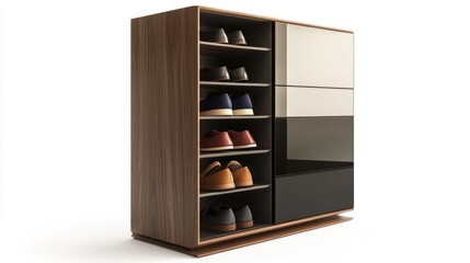 Poster - Shoes Stored in Wood Cabinet, White Background