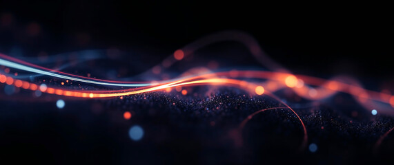 Poster - Abstract light trails flowing over dark glittering surface