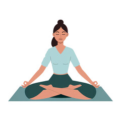 a woman is sitting in a meditative pose with her legs crossed on a yoga ma
