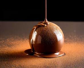 Wall Mural - Exquisite chocolate sphere with a glossy surface. An elegant dessert with a surprise inside that melts under hot sauce. The perfect combination of confectionery art and taste.