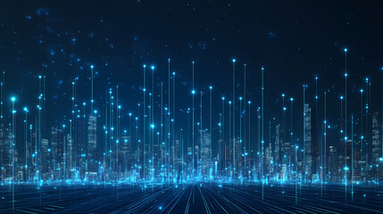 Wall Mural - Abstract 3d rendering of a futuristic cityscape with glowing grids., generative ai. Glowing Nebula Cityscape. Illustration