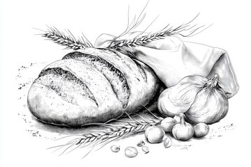 Aufkleber - A stylized line-art drawing of a bread loaf, set against a white background