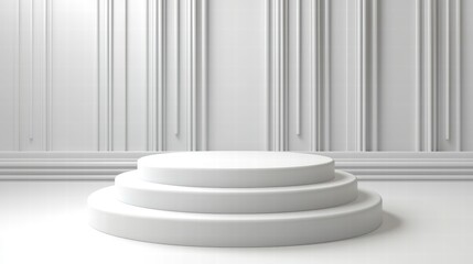 Poster - Modern white pedestal displayed against a plain white background for artistic showcasing
