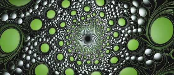 Canvas Print - A green and white spiral with many small circles