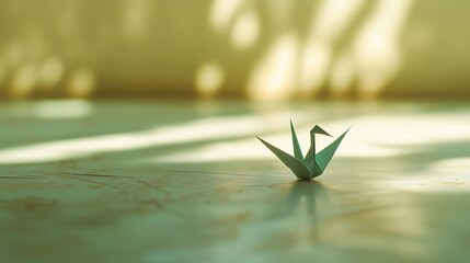 Poster - A tiny, detailed paper crane on a vast, empty tabletop