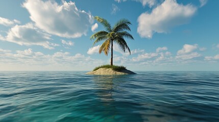 Aufkleber - A tiny island with one palm tree, floating in an endless ocean