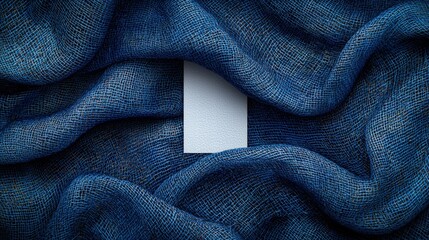 Poster - Elegant display of blue fabric framed by a simple white square frame highlighting textural beauty