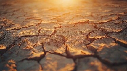 Poster - Cracked earth under a warm golden sun during late afternoon in a dry landscape. Generative AI