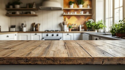 Poster - Modern kitchen featuring a warm wooden table surrounded by stylish chairs and bright natural light