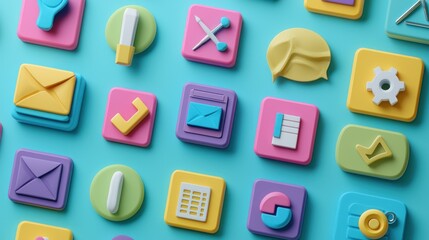 Poster - A 3D icon set with vibrant colors and shadows, making business concepts pop off the screen.