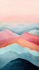 Poster - Vibrant sunset landscape overlapping mountains abstract art serene environment aerial view nature's tranquility