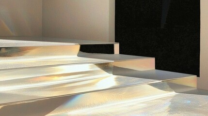 Poster - Artistic reflection on modern stairs contemporary gallery interior design minimalist setting upward view aesthetic concept