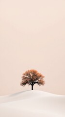 Poster - Solitary tree in snowy landscape at dusk minimalist tranquil environment