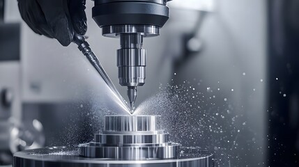 Fototapete - Precision Machining Tool Cutting Metal Surface in Industrial Setting