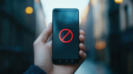 Poster - Smartphone ban with warning on screen about internet addiction, urging to turn off mobile device, disconnect stop from social media, and embrace digital detox for better health and safety , 8k image