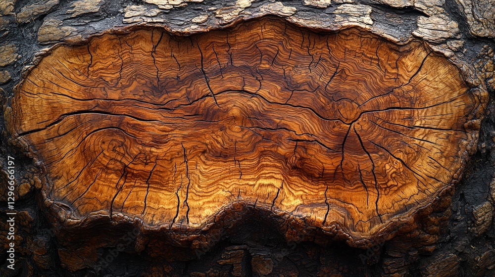 Detailed view of tree trunk with rich brown wood grain highlighting ...