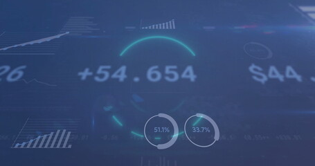 Poster - Image of scope scanning and data processing over blue background