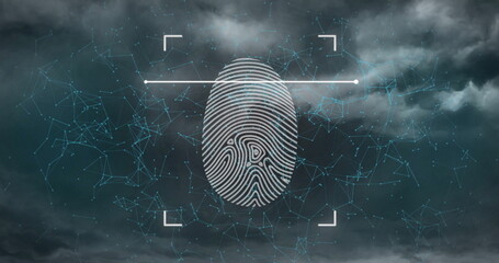 Poster - Image of biometric fingerprint and data processing over clouds