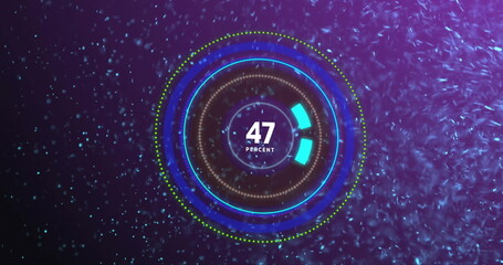 Poster - Image of scope scanning and data processing over purple background