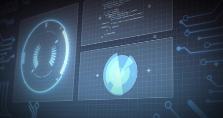 Poster - Image of scope scanning and data processing on black background