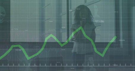 Poster - Image of financial data processing over african american businesswoman in office