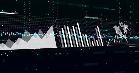 Poster - image of financial data processing on black background