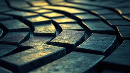 Poster - Uneven Path Symbolizing Binary Code in Abstract Texture of Dark Tiles