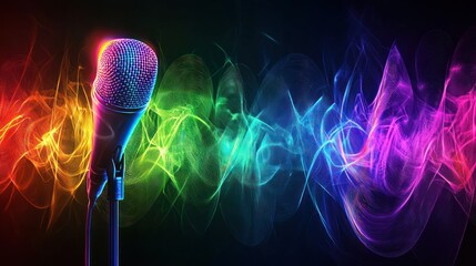 Poster - A blend of vibrant colors resembling soundwaves emanating from a distant microphone.