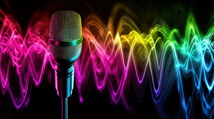 Poster - A blend of vibrant colors resembling soundwaves emanating from a distant microphone.