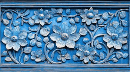 Aufkleber - A blue pattern featuring floral designs and intricate details for decorative purposes.