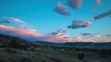 Poster - A blue sky transitioning into sunset hues with a few scattered clouds.