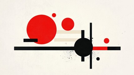 Poster - Abstract Geometric Composition Featuring Bold Red Circles, Black Lines, and Minimalist Shapes on Soft Background for Modern Art Enthusiasts
