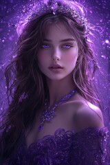 portrait of a woman in a purple gown and glittering crown