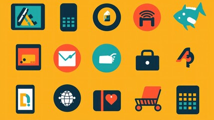 Poster - A bold icon collection emphasizing pandemic-related changes like remote work and contactless payment systems.
