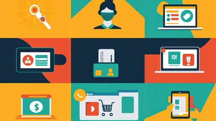 Poster - A bold icon collection emphasizing pandemic-related changes like remote work and contactless payment systems.