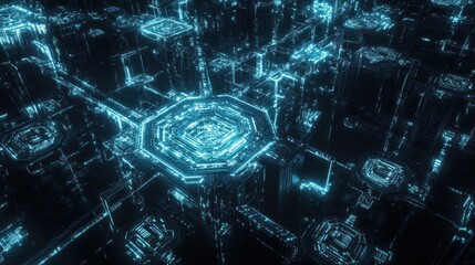 Poster - Abstract digital city, circuit board, futuristic network.  Possible use Technology, science fiction, background