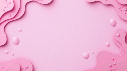 Poster - soft pink background with fluid paper layers and water droplets for modern design and creative proje