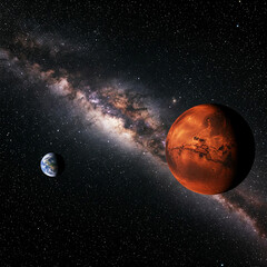 Wall Mural - planet in dark space. Astrology astronomy earth outer space solar system mars planet milky way galaxy. dark night sky with plant.